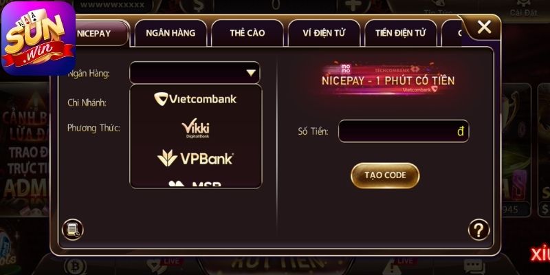 Các phương thức nạp rút tiền Sunwin cho bạn mới